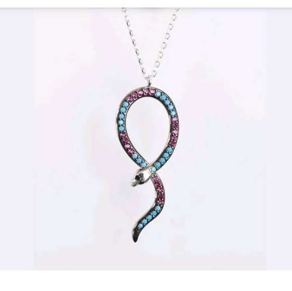 Ruby turquoise & onyx sterling snake necklace